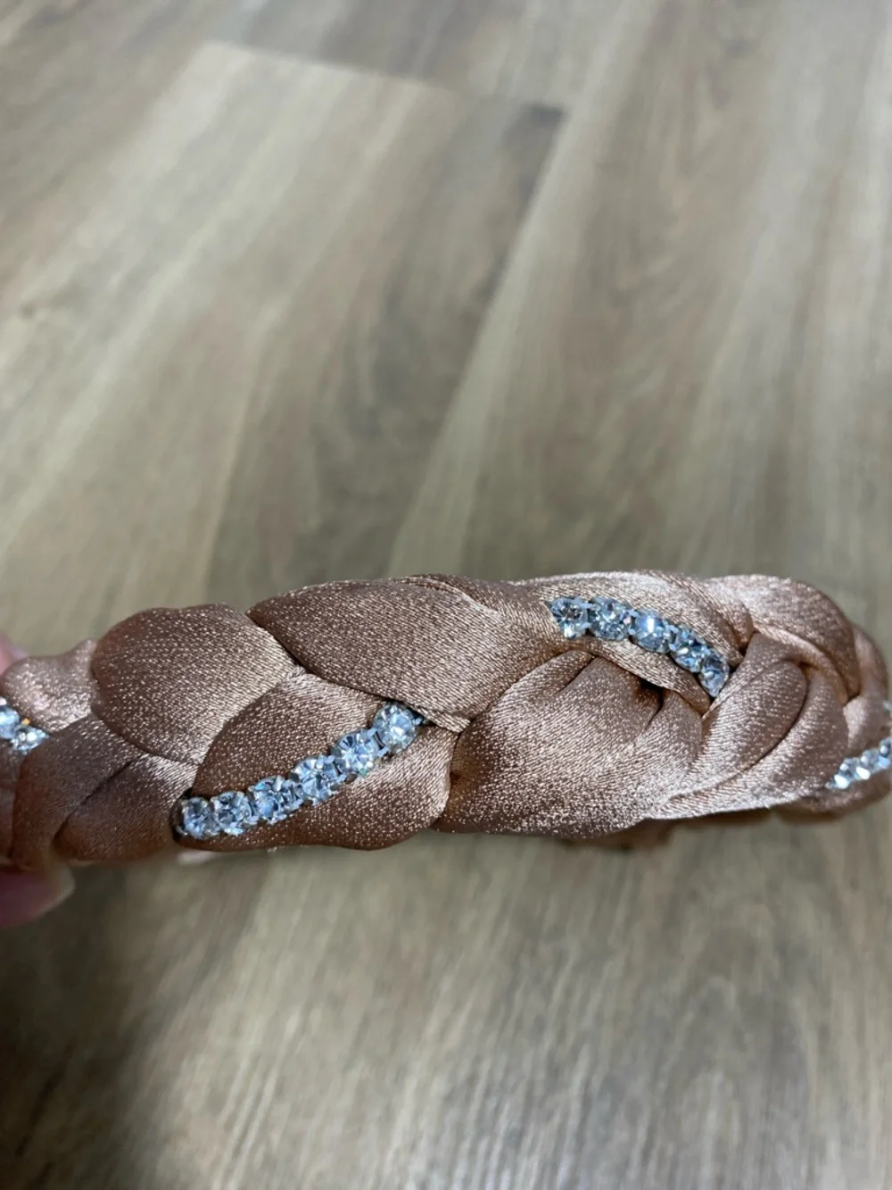 Marzoline Satin Braided Taupe Headband with Crystal embellishments Made in Italy